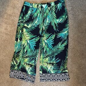 Susan Graver Leaf Print Pants - Green and Blue